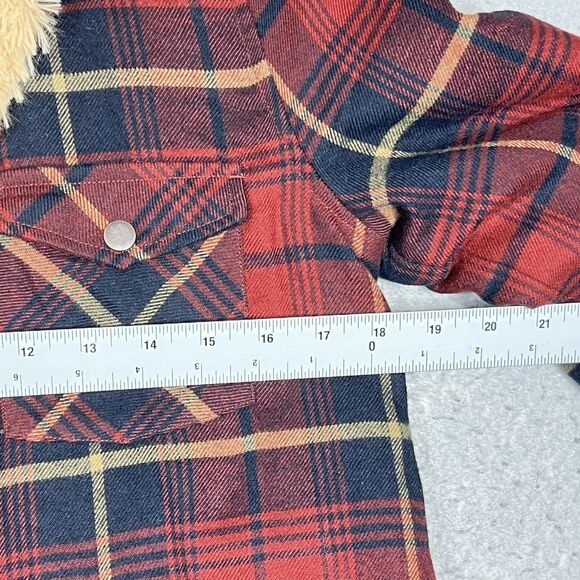 Altar’d State Jacket Women’s Medium Sherpa Lined Burgundy Plaid Coat Snap Button - Picture 6 of 12